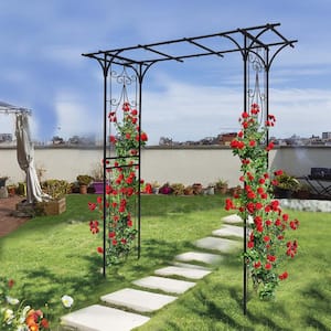 80 .3 in. x 81.1 in. Black Metal Archd Garden Trellis with Gate for Climbing Plants Outdoor