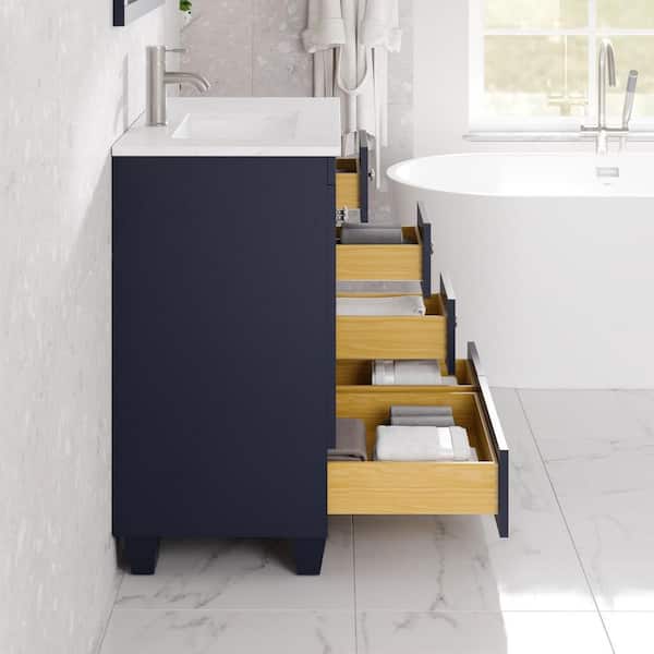 Happy 28 in. Single Sink Blue Bath Vanity with White Carrara Quartz Top (Assembled)