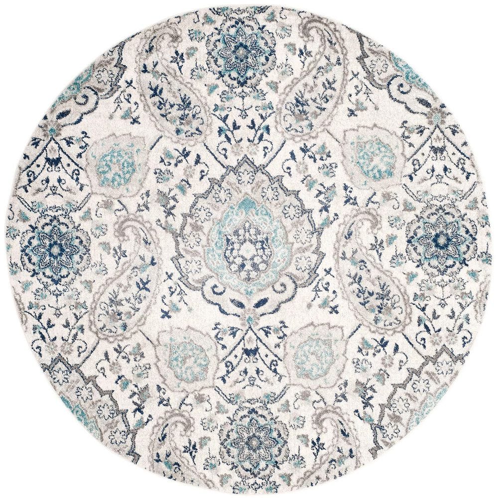 Beige Polypropylene 4 ft. x 4 ft. Floral Indoor Round Area Rug