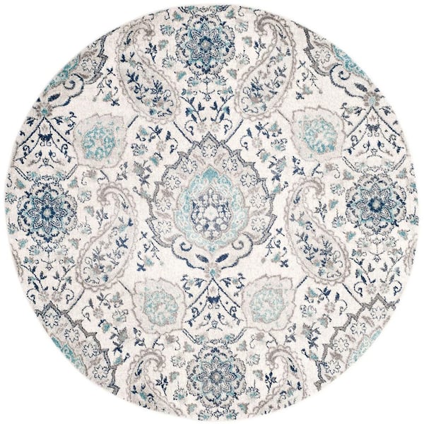 Unbranded Beige Polypropylene 4 ft. x 4 ft. Floral Indoor Round Area Rug