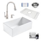 Bradstreet II All-in-One Farmhouse Fireclay 30 in. Single Bowl Kitchen Sink with Pfister Faucet and Drain
