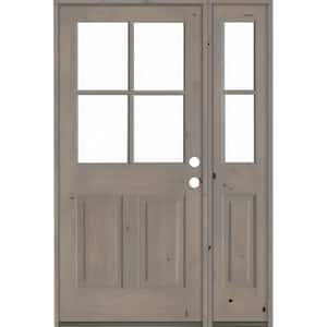 46 in. x 80 in. Knotty Alder Left-Hand/Inswing 4-Lite Clear Glass Grey Stain Wood Prehung Front Door with Right Sidelite