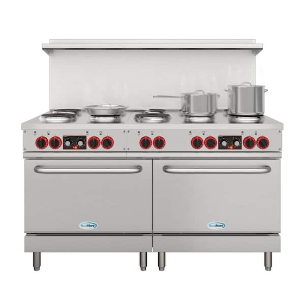 Koolmore 60 in. Commercial Electric Range with 10-Burners and 2-Standard Electric Ovens in Stainless Steel - 208-Volt 3-Phase