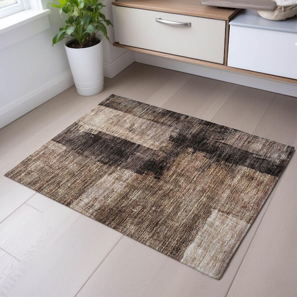 Mayfield Premium Machine Washable Abstract AMF1202 Brown 2 ft. x 3 ft. Area Rug