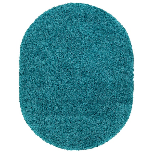 Sweet Home Stores Cozy Shag Collection Turquoise 5 ft. x 7 ft. Contemporary Shag Oval Area Rug
