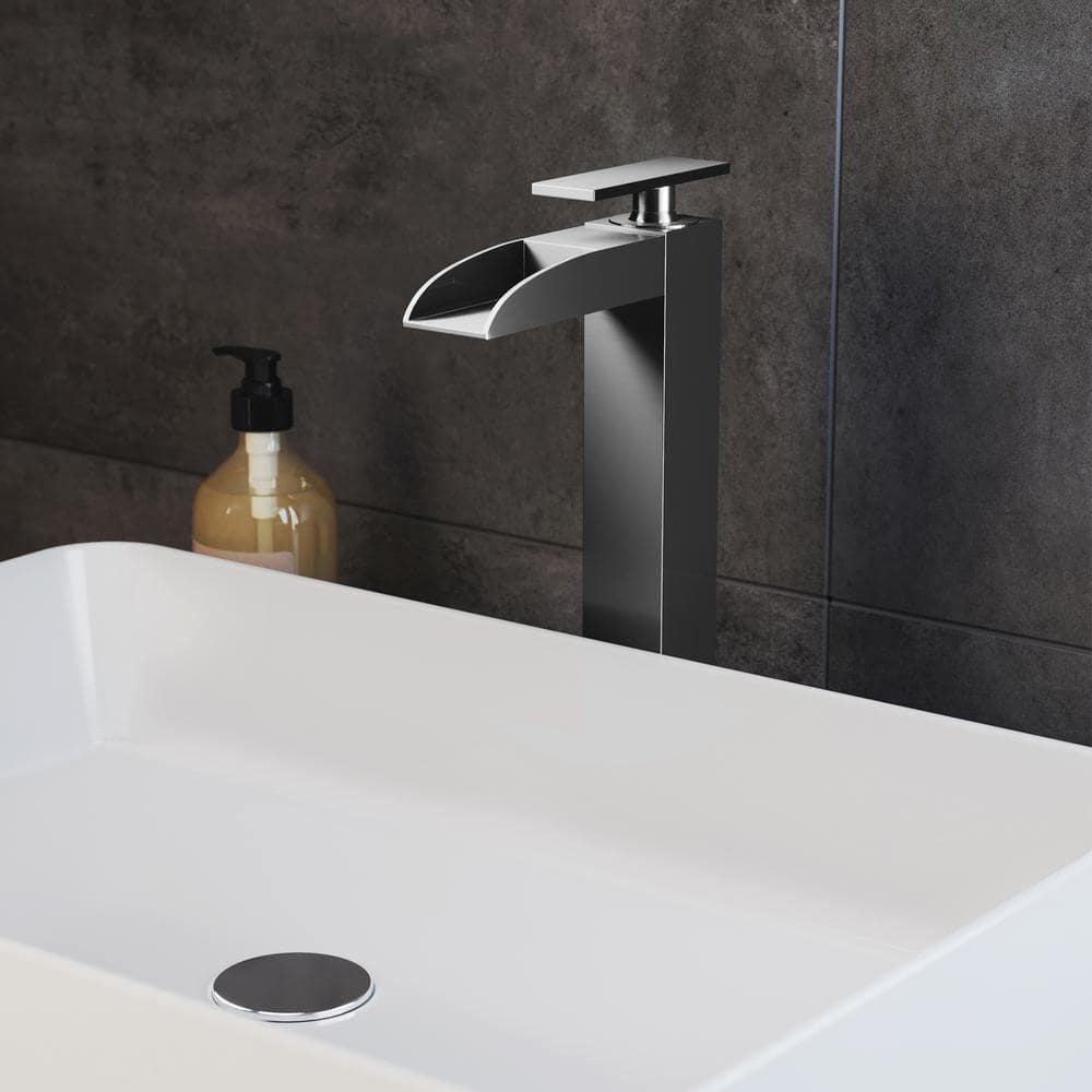 Brushed Nickel High Arc Waterfall Bathroom Faucet
