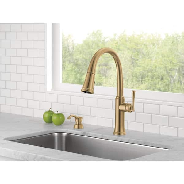 Eldridge Gold Single Handle Pull Down Sprayer Kitchen Faucet with ShieldSpray Technology in Champagne Bronze