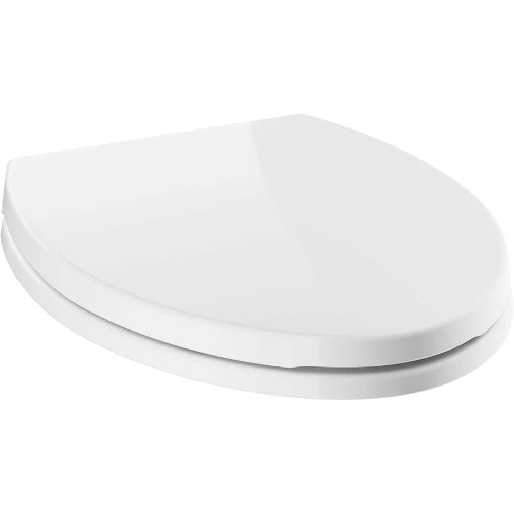 White Elongated Plastic Toilet Seat with NoSlip Bumpers
