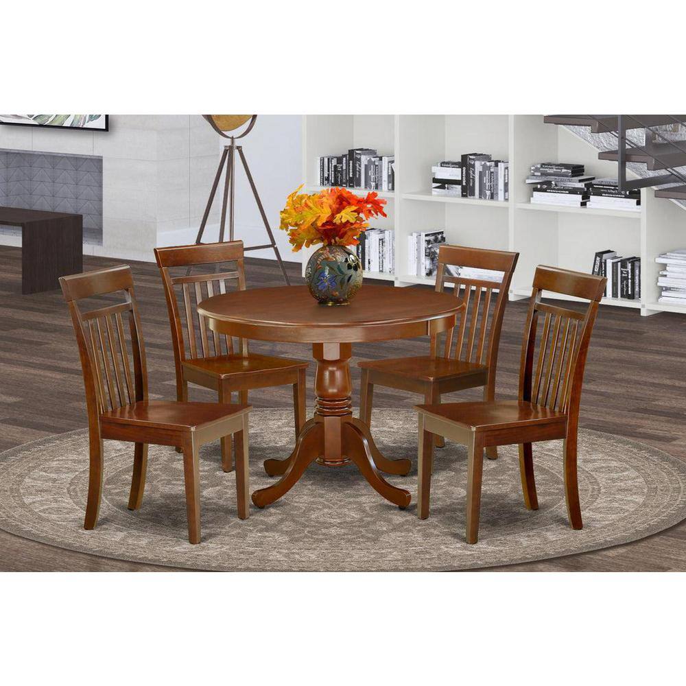 Tabletop Backside East West Furniture 5-Piece Round Mahogany Finish Solid Wood Top Dining ...