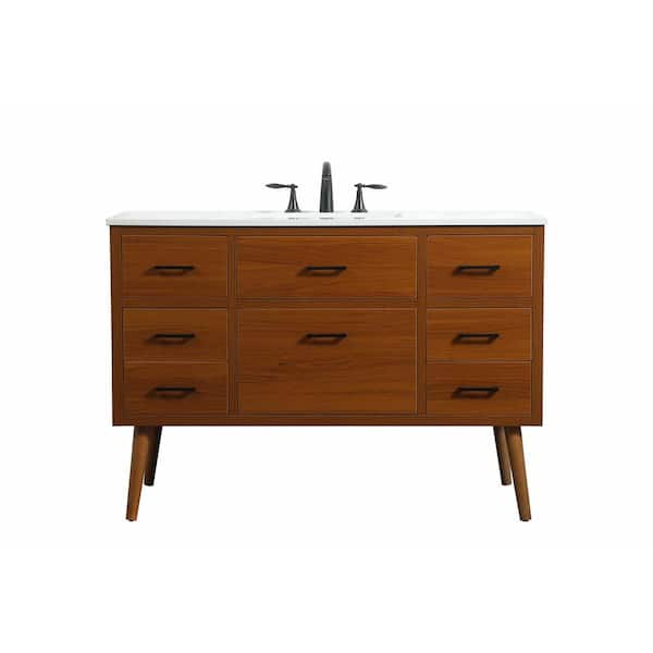 Unbranded Simply Living 48 in. W x 22 in. D x 33.5 in. H Bath Vanity in Teak with Ivory White Engineered Marble Top