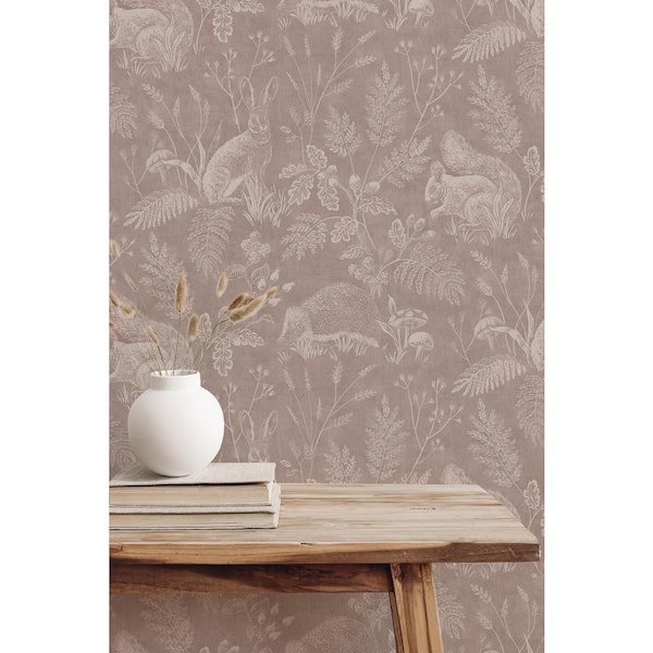 Pink Woodland Mahogany Toile Wallpaper Sample