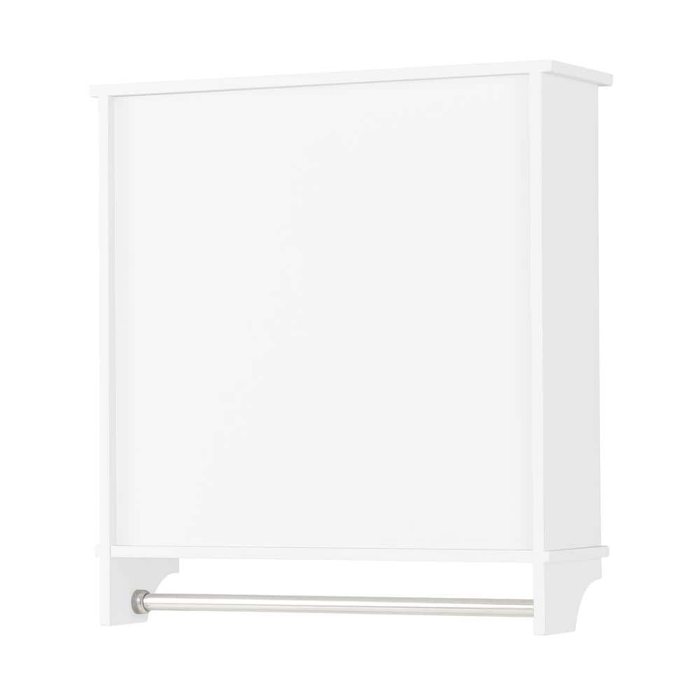 White Wood Wall Mounted Bathroom Storage Cabinet with Towel Rod