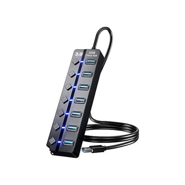 Lukyamzn 7-Port USB 3.0 Data Hub Splitter with 3ft Extension Cable for Laptop PC Surface Pro PS4/5 Flash Drive Mobile HDD
