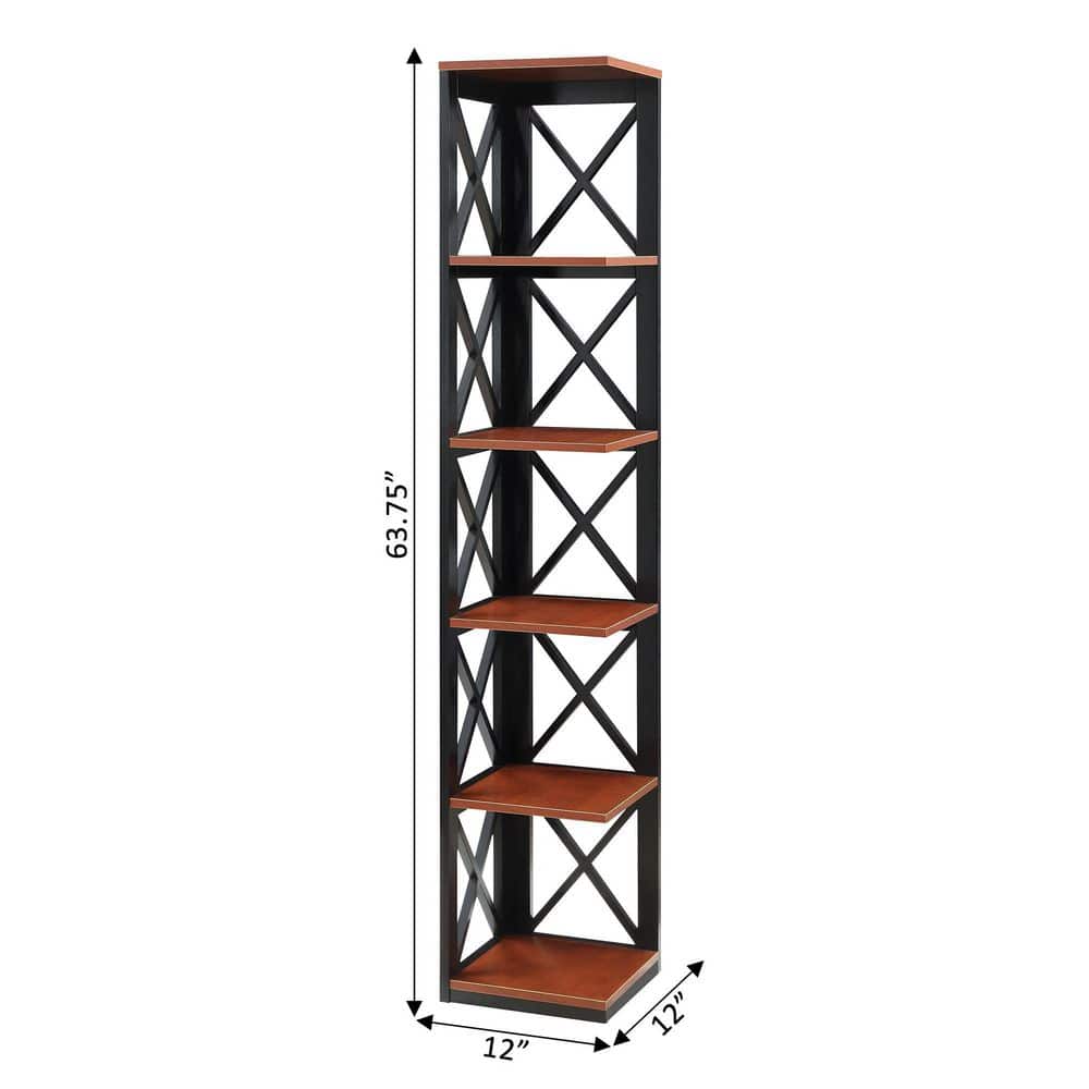 Elegant Oxford Cherry & Black Corner Bookcase with 5 Tiers