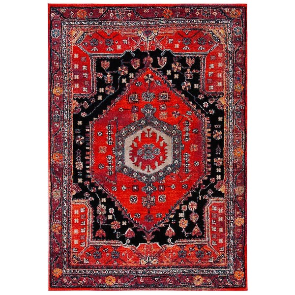 Vintage Hamadan Red/Black 8 ft. x 10 ft. Border Floral Area Rug