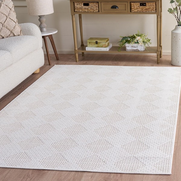 Veranda 9 ft. x 12 ft. Ivory/White Solid Color Diamond Area Rug