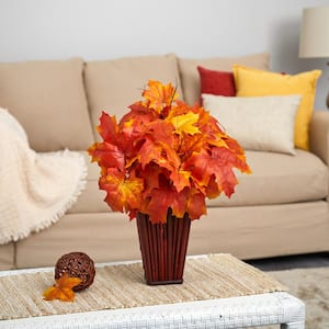 19in. Autumn Maple Leaf Artificial Plant in Decorative Planter