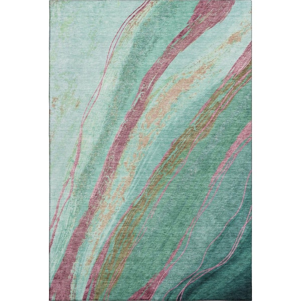 Mayfield Premium Machine Washable Abstract AMF2037 Green 9 ft. x 12 ft. Area Rug