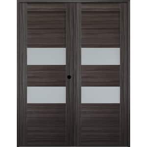 Dessa 36 in. x 79.375 in. Left Hand Active Frosted Glass Gray Oak Finished Wood Composite Double Prehung French Door