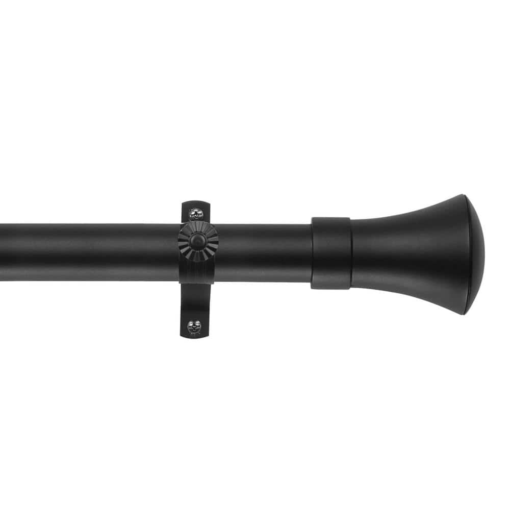 Adjustable Black Steel Curtain Rod with Decorative Finials, 48-86 inches