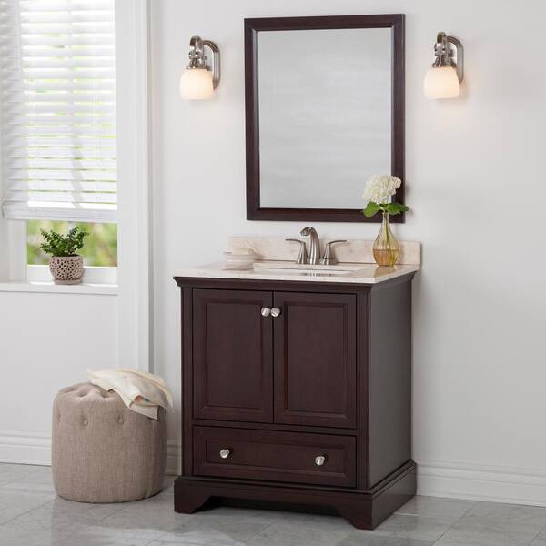 Home Decorators Collection Stratfield 31 in. W x 22 in. D x 39 in. H Single Sink  Bath Vanity in Chocolate with Dune Cultured Marble Top