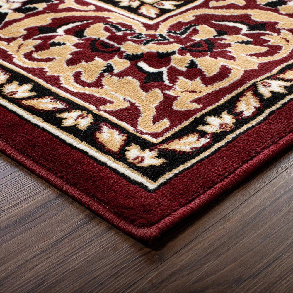 Red Low Pile Synthetic Rectangular Area Rug, 5' x 8'