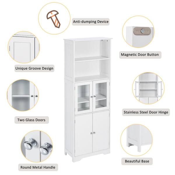 Tiptiper 64 Tall Bathroom Storage Cabinet with Door and Shelves, Linen  Cabinet, White