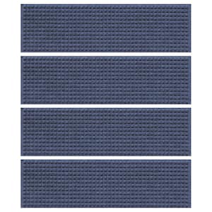 Aqua Shield Squares Navy 8.5 in. x 30 in. PET Polyester Indoor Outdoor Stair Tread Covers (Set of 4)