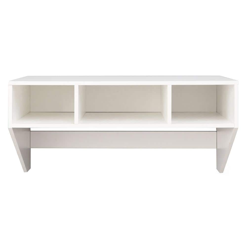 Sleek White Wall-Mounted Computer Desk with Storage Compartments