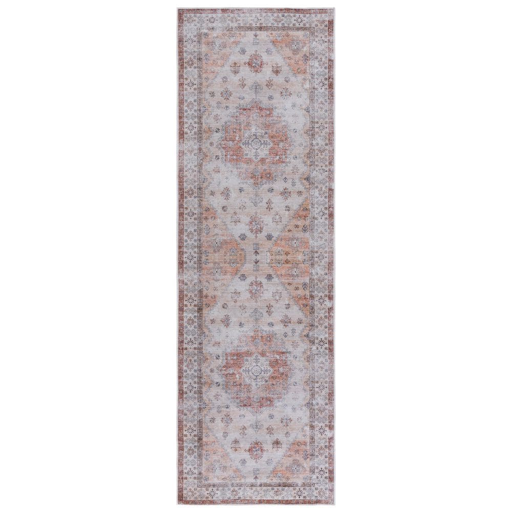 SAFAVIEH Arizona 3 ft. x 8 ft. Beige/Rust Machine Washable Distressed ...