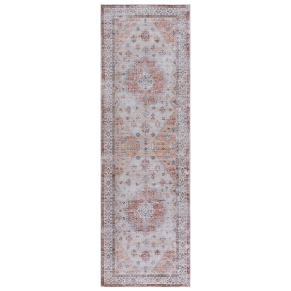 SAFAVIEH Arizona 3 ft. x 8 ft. Beige/Rust Machine Washable Distressed Traditional Runner Rug