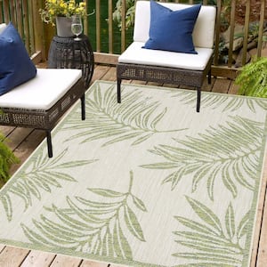 Liana Ivory and Green 10 ft. x 13 ft. Indoor/Outdoor Area Rug