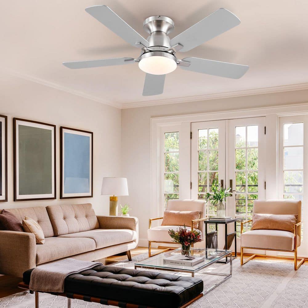 46 in. Brushed Nickel Flush Mount Modern Ceiling Fan Light with Dimmable Standard Integrated LED Remote Control Included price history on PriceWatchPro