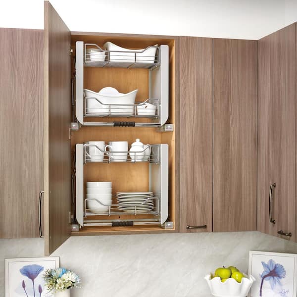 Kitchen Cabinet Pull Down Shelves Two Tier Convenient Wall Cabinet Storage  Shelf