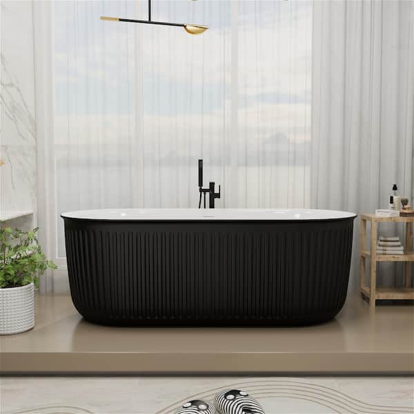 Mokleba 67 in. x 31 in. Acrylic Flatbottom Freestanding Soaking Bathtub Non-Whirlpool with Center Drain in Black