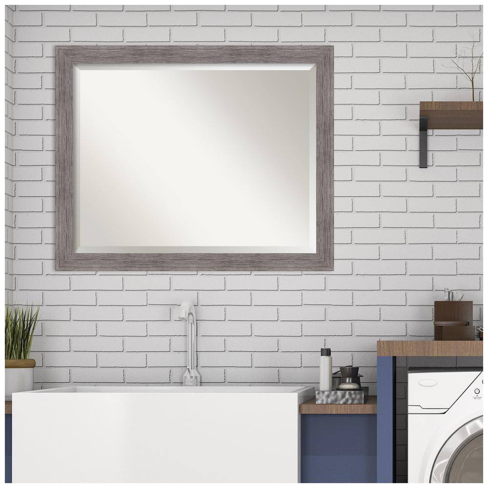 Pinstripe Plank Gray Sleek Rectangular Vanity Wall Mirror