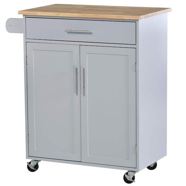 Gray Wood 33 in. Rolling Kitchen Island Cart with Drawers, Storage Cabinet, Adjustable Shelf and Towel Rack