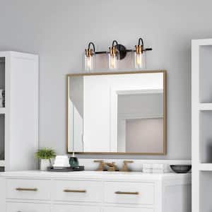 21 in. 3-Light Black Bathroom Vanity Light Modern Vintage DIY Brass Bath Light Clear Glass Farmhouse/Rustic Wall Sconce