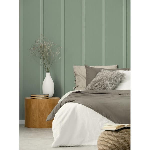 Sage Green Faux Board and Batten Prepasted Paper Wallpaper Roll