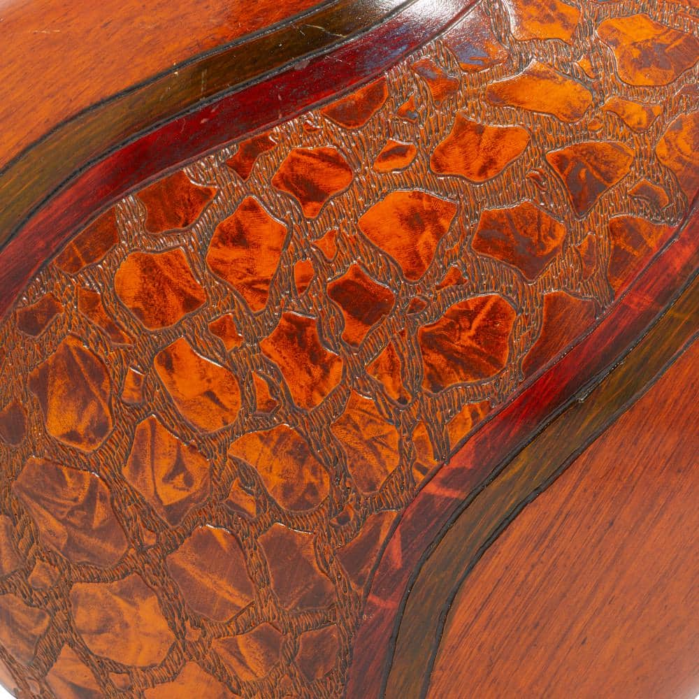 14" Cognac Brown Polystone Vase with Carved Abstract Designs