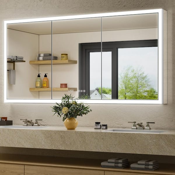 Elega 60 in. W x 30 in. H Rectangular Aluminum Recessed/Wall Mount Dimmable Fogless Lighted Medicine Cabinet with Mirror