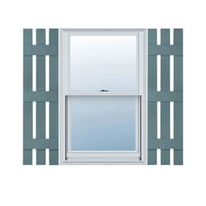 12 in. x 63 in. Lifetime Vinyl Standard Three Board Spaced Board and Batten Shutters Pair Wedgewood Blue