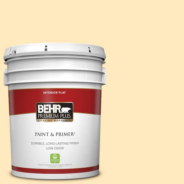 BEHR PREMIUM PLUS 5 gal. #310A-2 Gold Buttercup Flat Low Odor Interior Paint & Primer