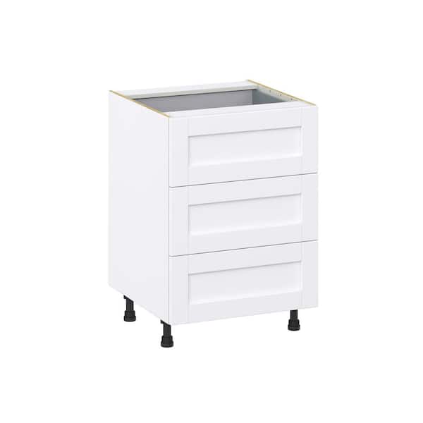 J COLLECTION Mancos Bright White Shaker Assembled Base Kitchen Cabinet with 3Drawers and 1 Inner Drawer 24 in.W x 34.5in.H x 24 in.D