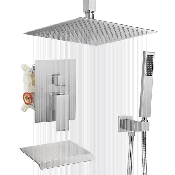 FORCLOVER Single-Handle 3-Spray 10 in. Ceiling Shower Head Bathroom Tub and Shower Faucet in Brushed Nickel (Valve Included)