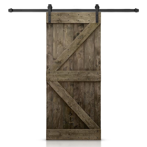 34 in. x 80 in. Distressed K Series Solid Core Espresso Stained DIY Wood Interior Sliding Barn Door with Hardware Kit