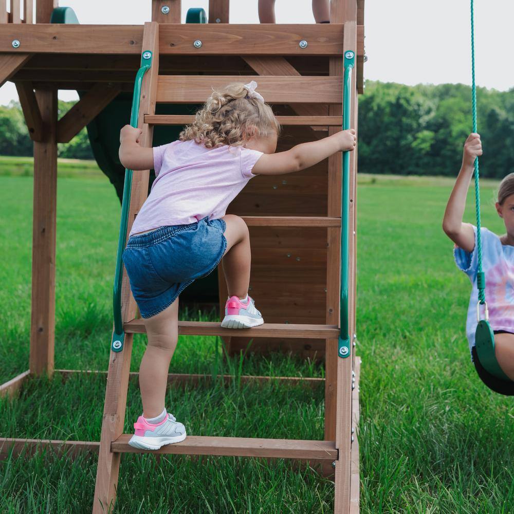 Cedar Wood Outdoor Swing Set with Slide and Fort