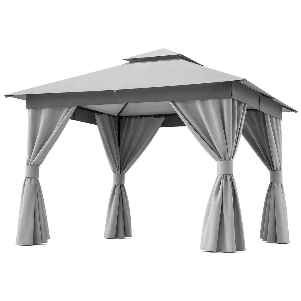 10 ft. x 13 ft. Gray Double‑Tier Fabric Canopy Steel Outdoor Patio Gazebo with Privacy Curtain and Mosquito Netting price history on PriceWatchPro