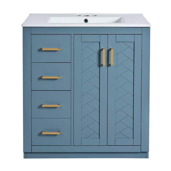 30 in. W x 18.3 in. D x 34 in. H Freestanding Bath Vanity Set in Indigo with White Ceramic Top