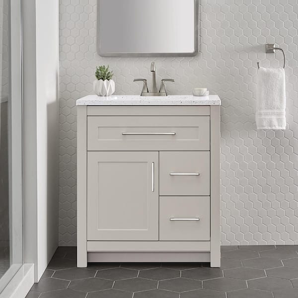 Home Decorators Collection Clady 31 in. W x 19 in. D x 35 in. H Single Sink Freestanding Bath Vanity in Gray with Silver Ash Cultured Marble Top